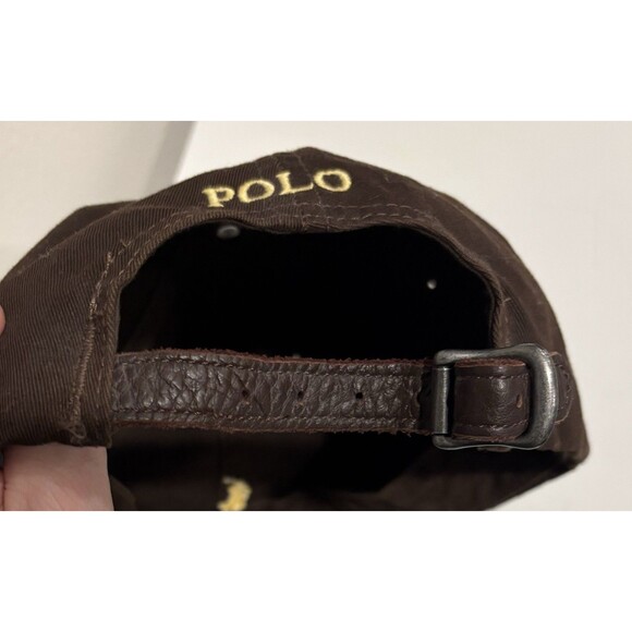 Polo Ralph Lauren Baseball Hat Cap Brown Pony Logo Leather Adjustable Strap - Picture 5 of 7